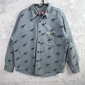 Vintage True Grit Shirt Mens Small Blue Button Up Moose Long‎ Sleeve Outdoor